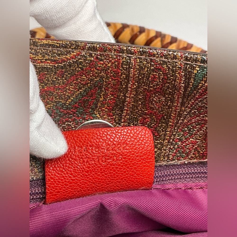 RARE Entro Paisley Handbag Satchel Satin Braided handles Fuchsia Lining vintage - Picture 12 of 16